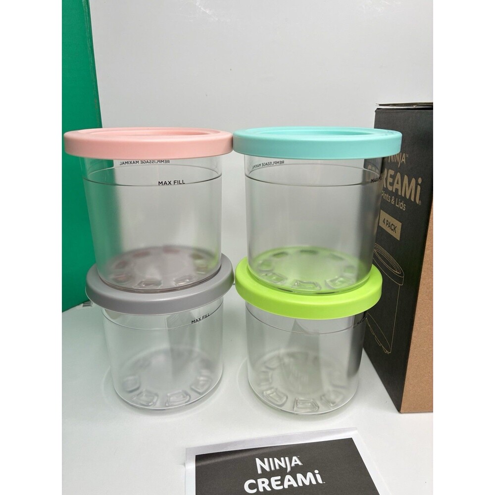 Ninja CREAMi Pints with Storage Lids 4 Pack Aqua Lime Pink Gray XSKPLD4BCD